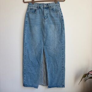 Forever 21 Light Blue Straight-Leg Denim Skirt-Front Slit